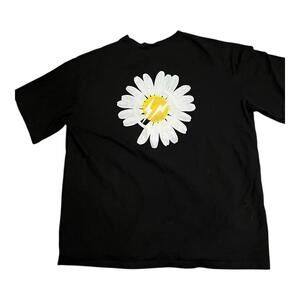 Black T-Shirt with Daisy Print